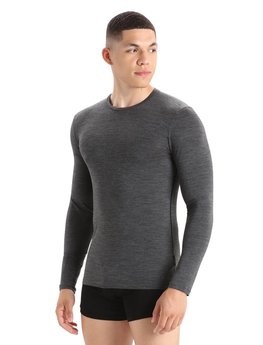 Icebreaker Merino Anatomica Long Sleeve Crewe T-Shirt Férfi Fehérnemű Fekete Szürke | HU 1291NWYB